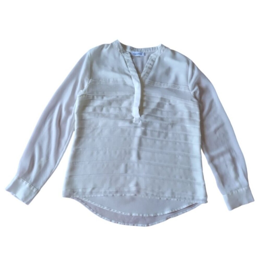 Calvin Klein, Long-sleeved polyester blouse, white, for women, size XS.